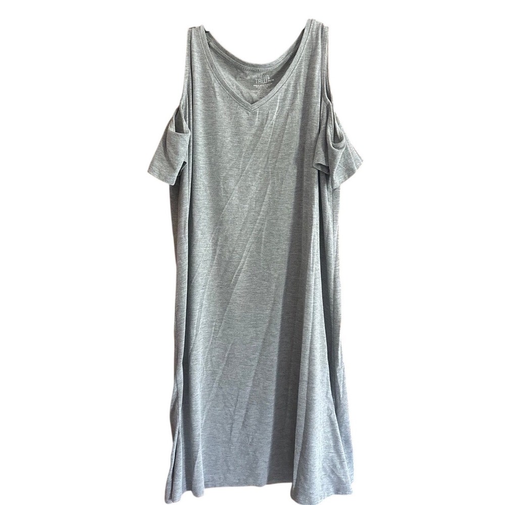 Time and Tru Womens Grey Heather Cold Shoulder V-Neck T-Shirt Dress Large 12-14
